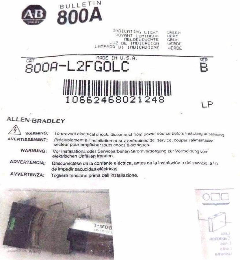 Used NEW ALLEN BRADLEY 800A-L2FG0LC INDICATING LIGHT 800AL2FG0LC, GREEN, SER. B