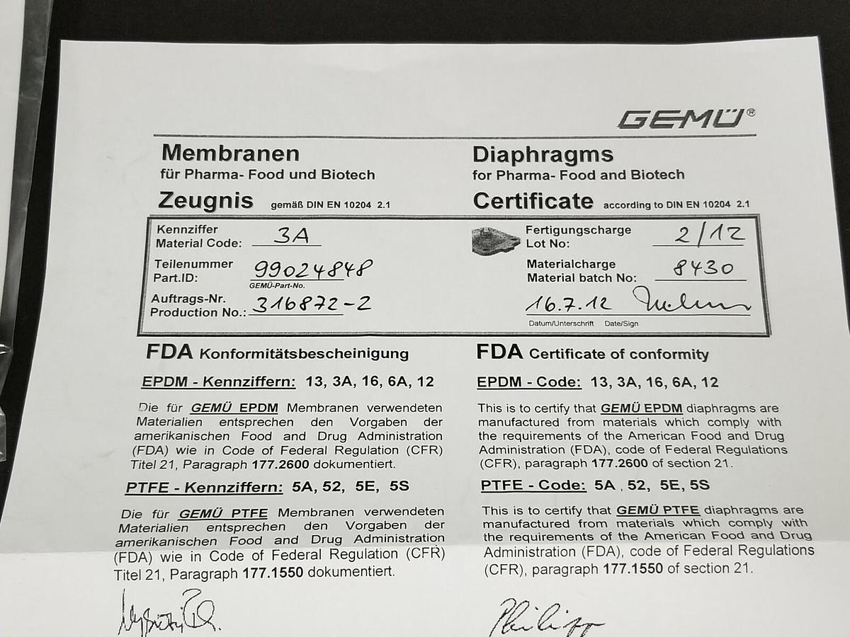 LOT OF 4 NEW GEMU EDV-NR. 39541 600-8M3A DIAPHRAGMS EBL 44549926 CD35 99024848
