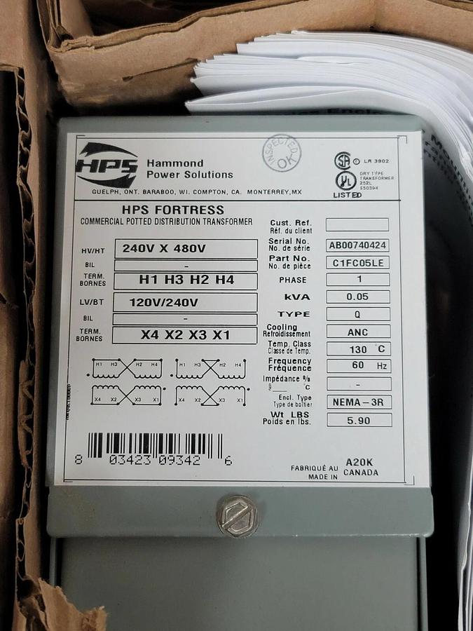 NIB HPS HAMMOND C1FC05LE 1PH POTTED TRANSFORMER 0.05KVA 60HZ