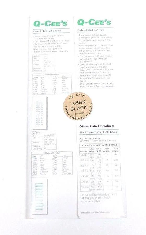 Used NEW Q-CEES L05BK BLACK 1/2" X 1/2" LASER LABEL HALF SHEETS 660 LABELS TOTAL
