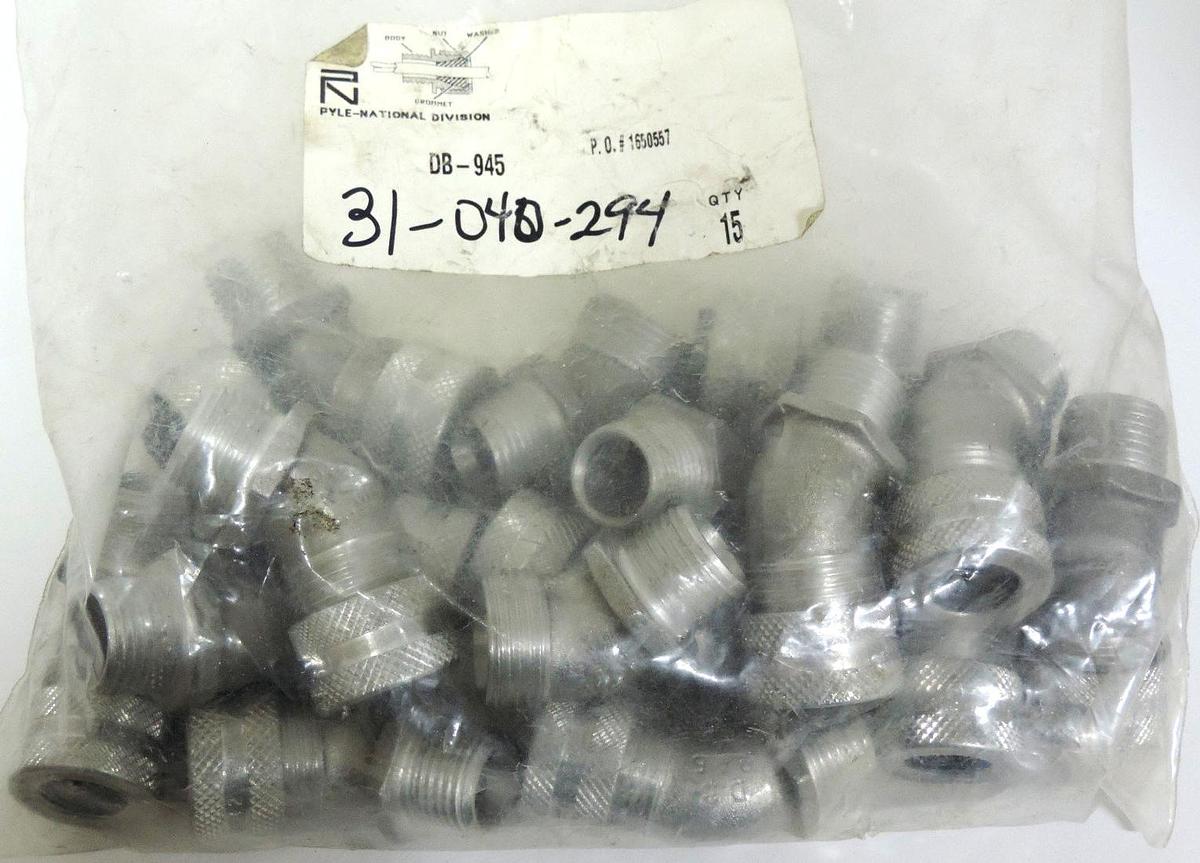 Used LOT OF 15 PYLE NATIONAL DB-945 1/2" 45 DEG. STRAIN RELIEF CORD GRIPS 3/8" - 1/2"