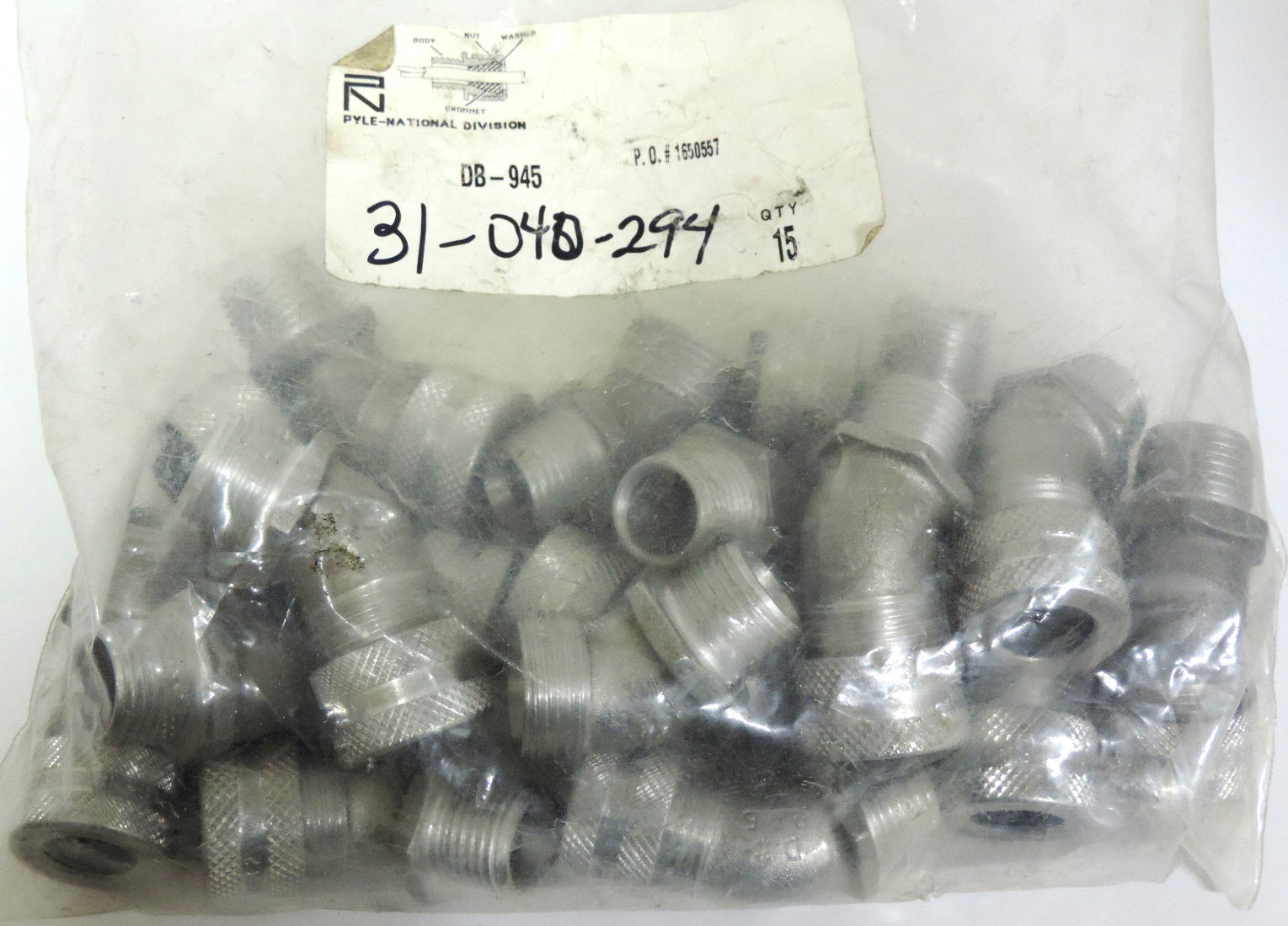 Used LOT OF 15 PYLE NATIONAL DB-945 1/2" 45 DEG. STRAIN RELIEF CORD GRIPS 3/8" - 1/2"