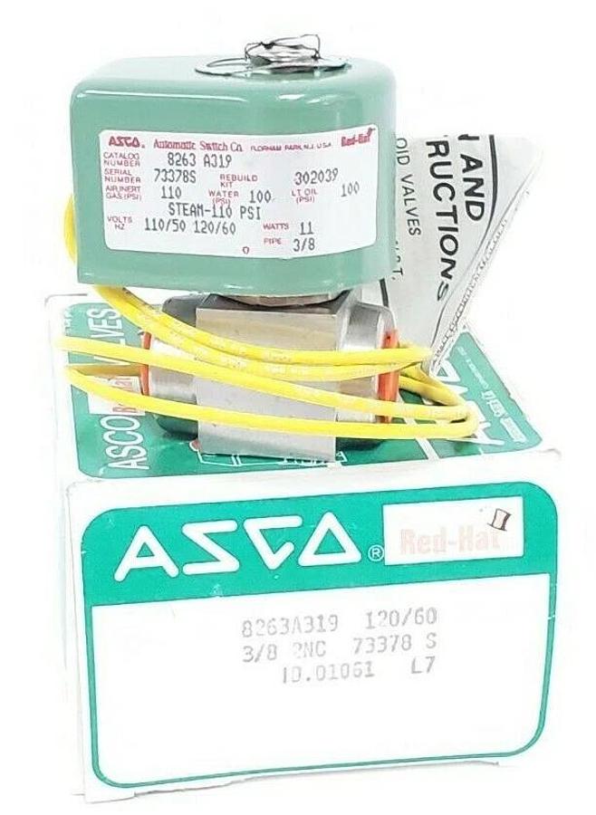 NIB ASCO 8263A319 SOLENOID VALVE PIPE: 3/8'' WATTS: 11 VOLTZ/HZ: 110/50 120/60