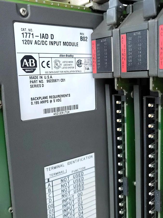 Used ALLEN BRADLEY 1771-A4B 16 SLOT I/O CHASSIS SER. B REV. K01 W/ 15 1771-IAD SER. D