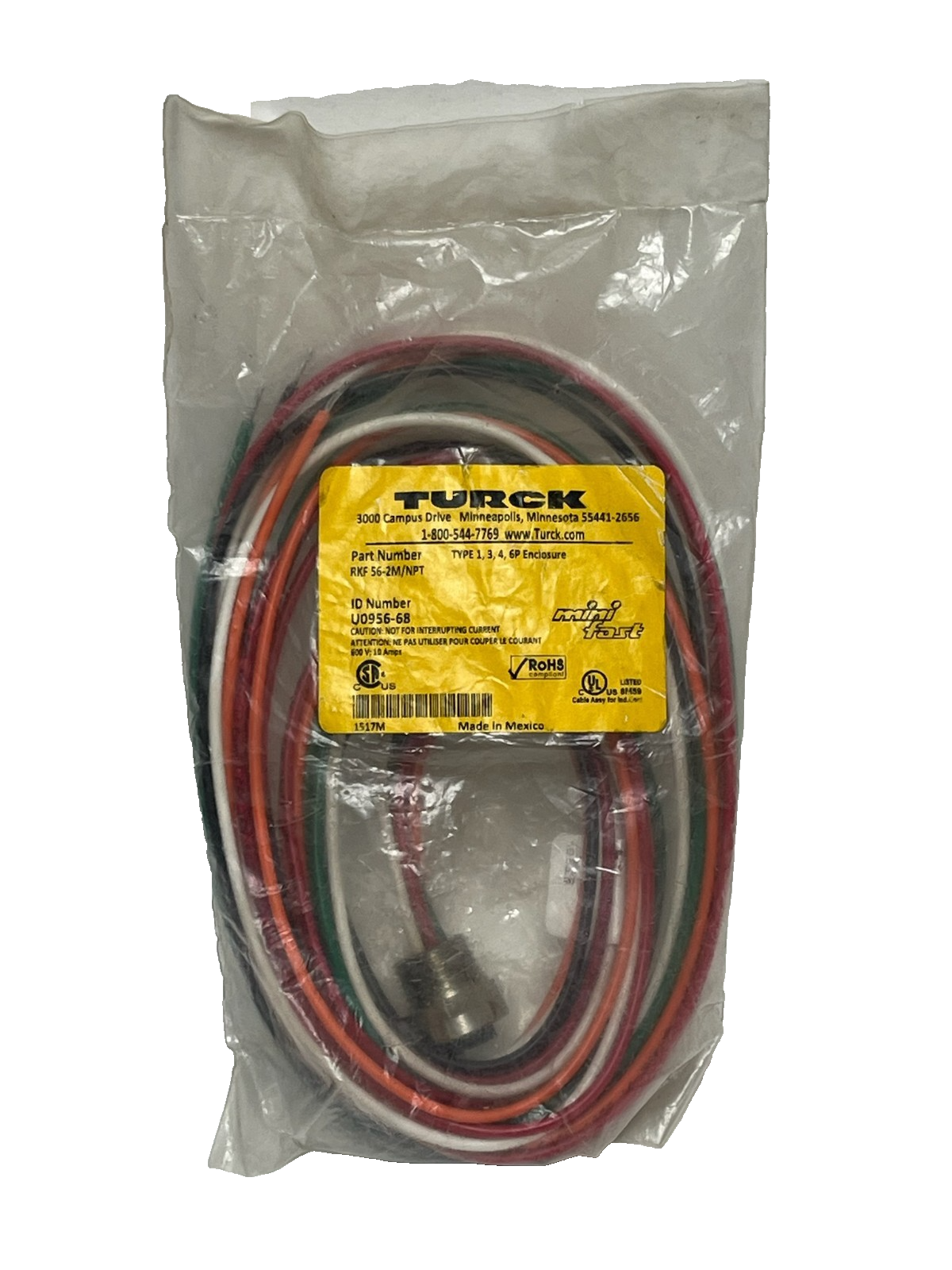Used Turck RKF 56-2M/NPT Minifast Receptacle 5-Pin Female 7/8" 1/2" NPT 2M Leads NSMP
