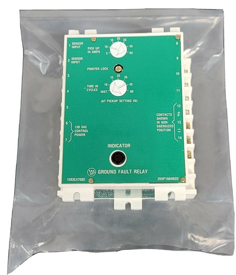 Used WESTINGHOUSE 1293C47G02 GROUND FAULT RELAY 5-60AMP 120VAC 255P156H02D
