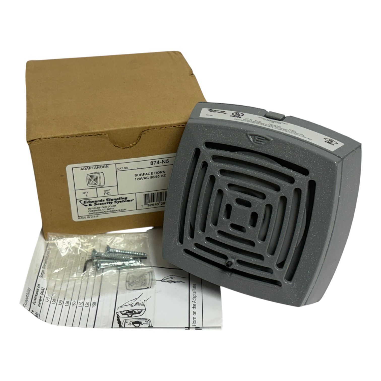 Used Edwards Signaling Adaptahorn 874-N5 Surface Mount Horn 120VAC Gray New Surplus
