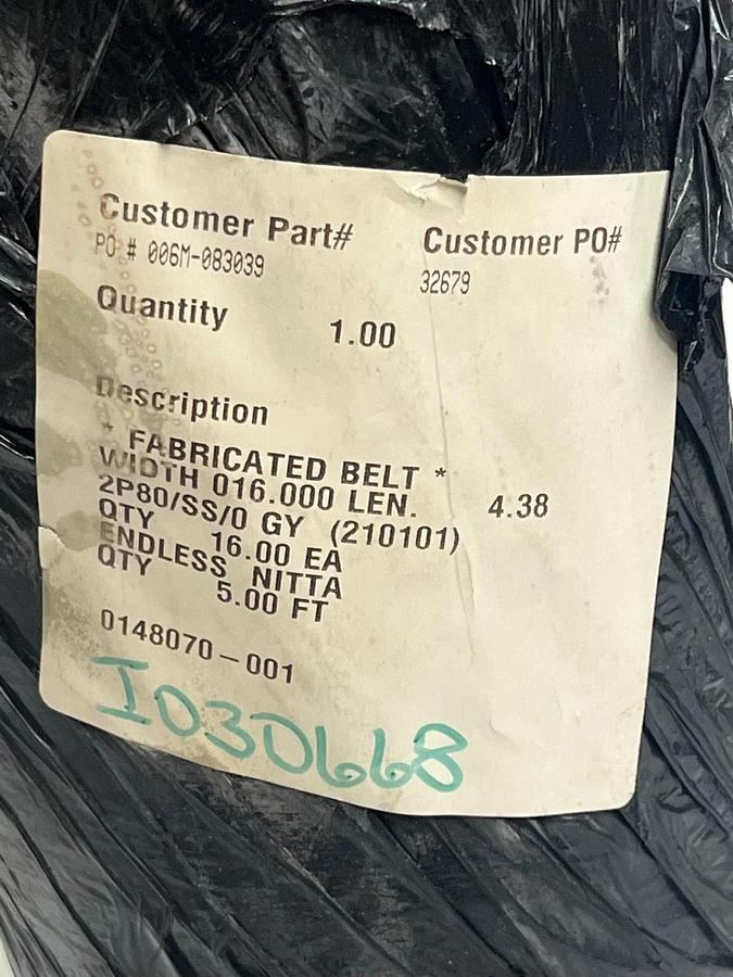 Nitta 2P80/SS/0 GY Endless Fabricated Conveyor Belt 16" x 4.38' - NSMP