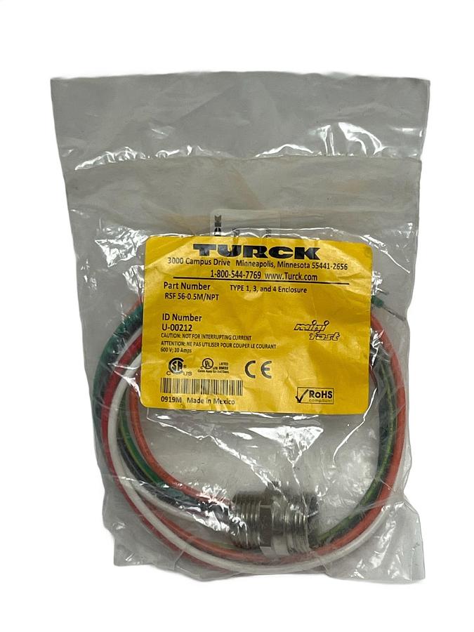 Turck RSF 56-0.5M/NPT Minifast Receptacle 5-Pin Male 1/2" NPT 0.5M Leads