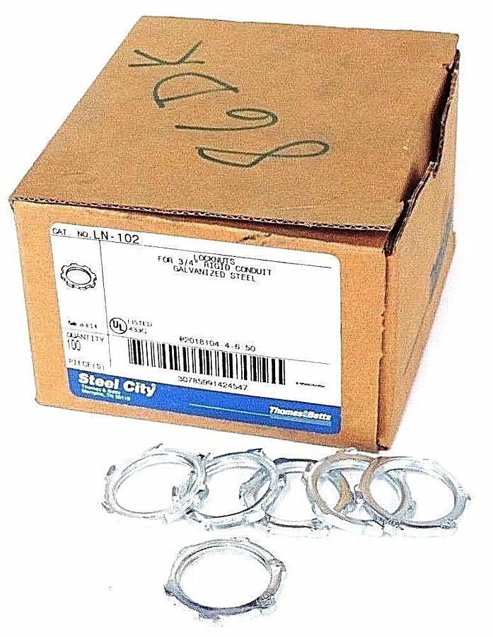 Used NIB THOMAS & BETTS LN-102 LOCKNUTS FOR 3/4" RIGID CONDUIT QTY 100