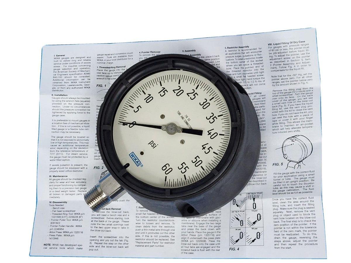 NEW WIKA 233.34 4.5'' / 2333445 PRESSURE GAUGE 60PSI 1/2''NPT 9834006