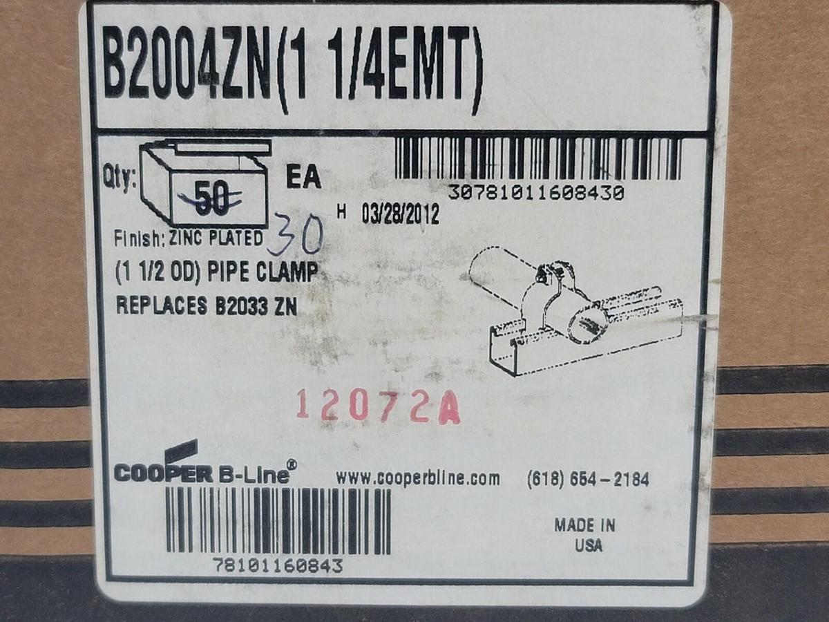 Used 30 NEW COOPER B-LINE B2004ZN 1 1/4'' EMP STRUT STRAP PIPE CLAMP FITTINGS