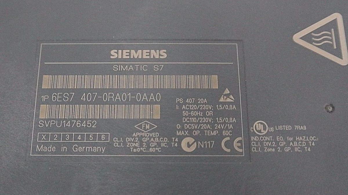 Used NEW SIEMENS SIMATIC S7 6ES7407-0RA01-0AA0 POWER SUPPLY PS407 AC20AS VERSION 1