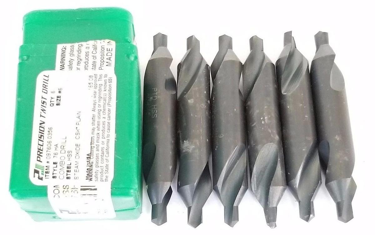 Used LOT OF 6 NEW PRECISION TWIST DRILL 097606.0356 STYLE: 76 HA, SIZE: 6, STELL HSS