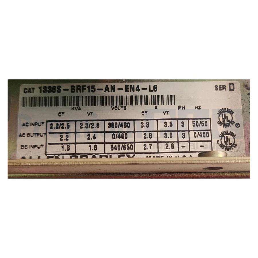 Used ALLEN BRADLEY 1336S-BRF15-AN-EN4-L6 /D 1336 PLUS AC DRIVE VFD W/ 1201-HA2 /B HMI