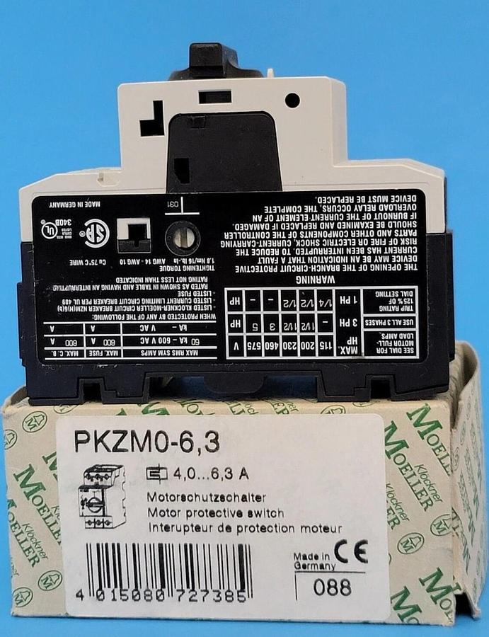 Used NIB KLOCKNER MOELLER PKZM0-6,3 MOTOR-PROTECTIVE CIRCUIT BREAKER 4.0...6.3A