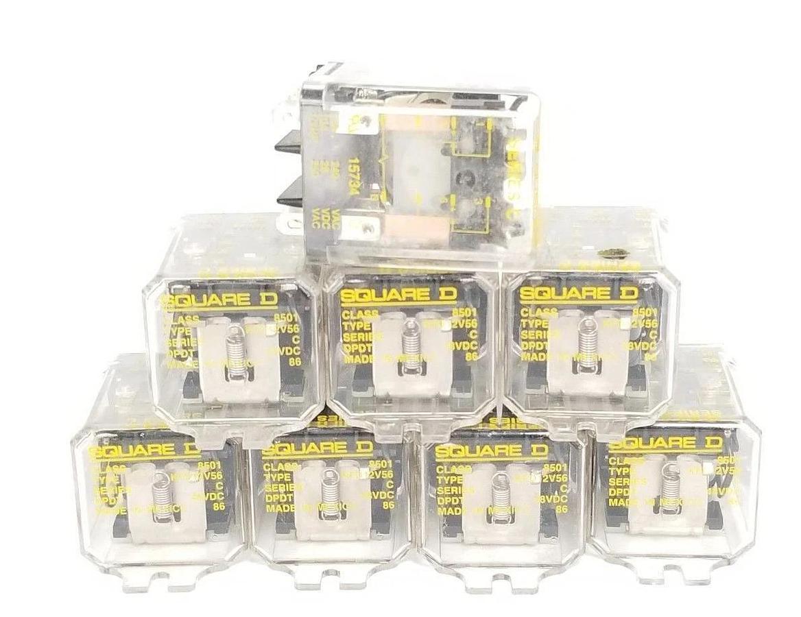 Used LOT OF 8 SQUARE D 8501-KFD12V56 RELAYS, SERIES C, 48VDC DPDT, 15734