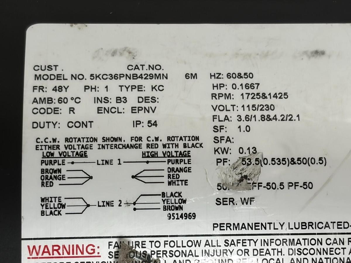 Used Marathon Electric 5KC36PNB429MN Explosion Proof Motor 1/6 HP 1725 RPM 115/230V