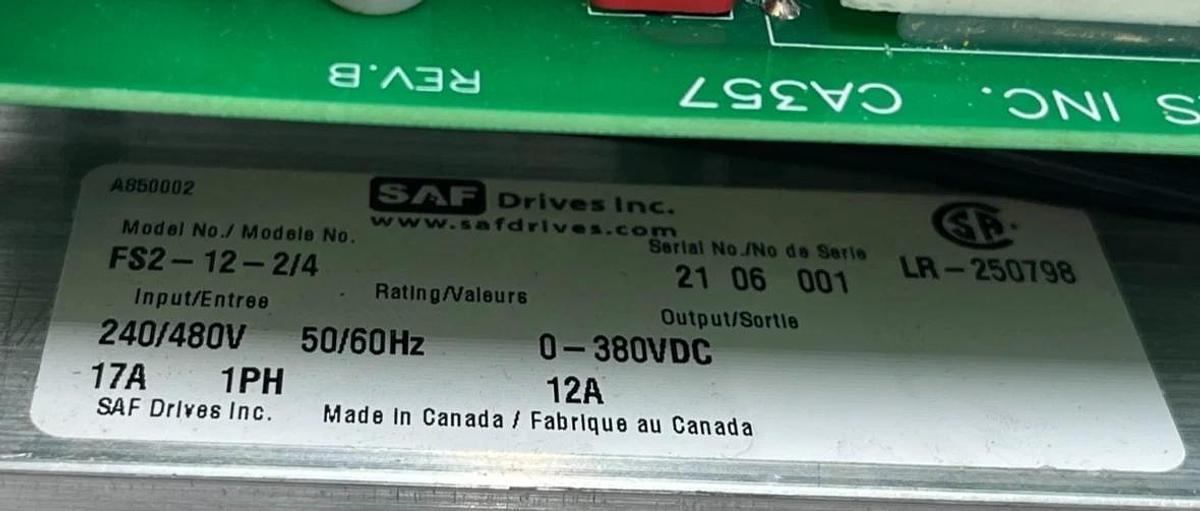 Used SAF DRIVES FS2-12-2/4 Motor Drive | 240/480VAC 1-Phase | 12A Output 0-340VDC