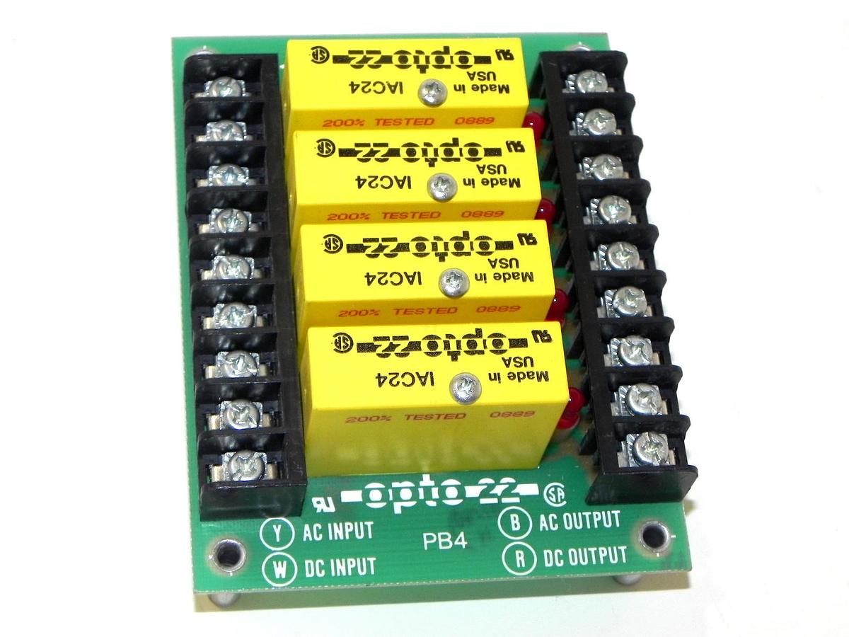 Used OPTO 22 PB4 BOARD W/ FOUR IAC24 RELAYS PB-4