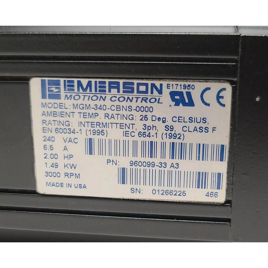 Used NEW EMERSON CONTROL TECHNIQUES MGM-340-CBNS-0000 SERVO MOTOR 960099-33 REV. A3