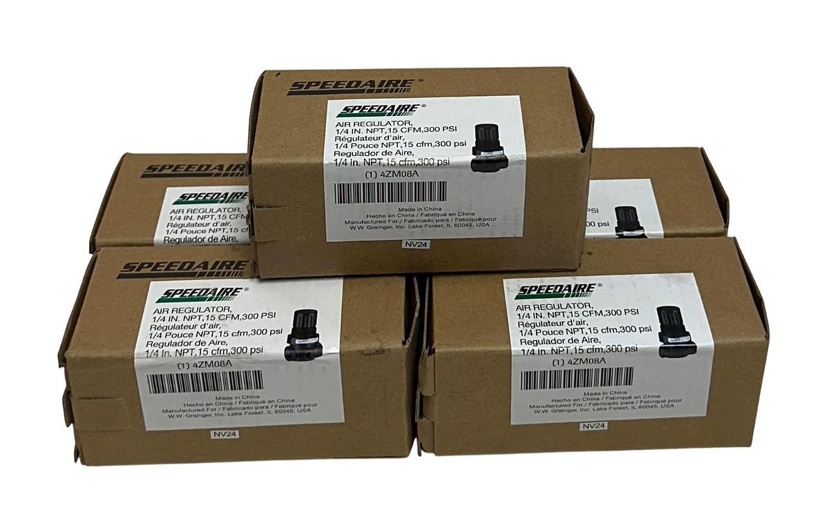 Used 5 SPEEDAIRE 4ZM08A COMPRESSED AIR REGULATORS 1/4'' NPT 15CFM 300PSI OEM NSMP
