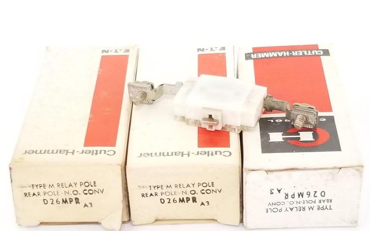 Used LOT OF 3 NEW CUTLER HAMMER D26MPR TYPE M RELAYS POLE REAR POLE N.O. CONV SER. A3