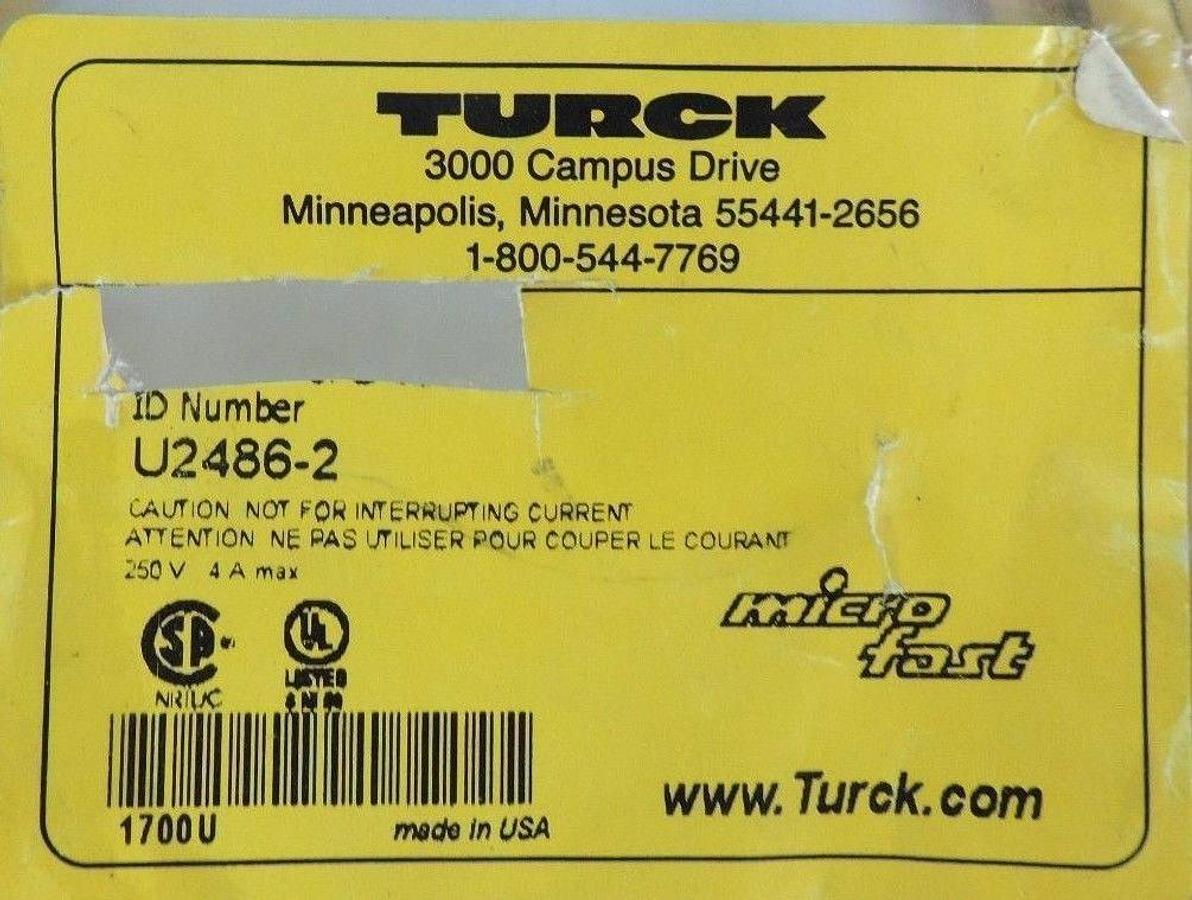 Used NEW TURCK P/N: SB 3T-6/S105 ID: U2486-2 MINIFAST MOLDED CORDSET