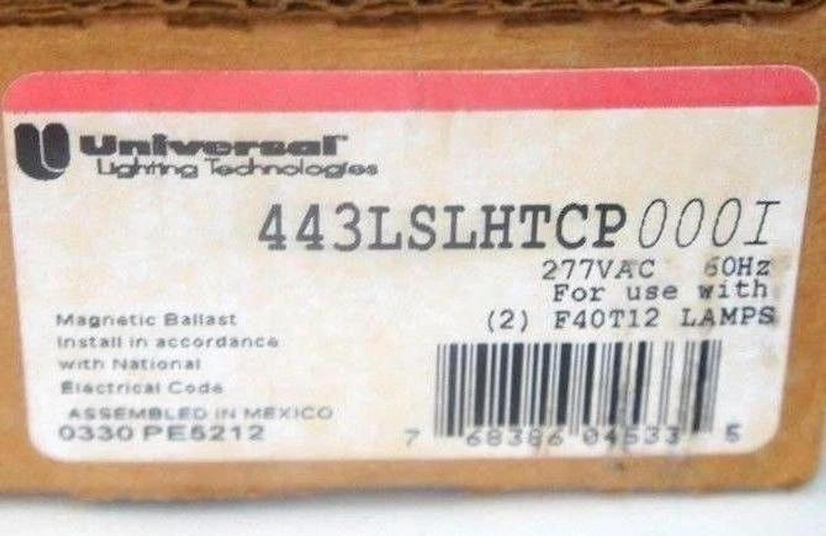 NEW UNIVERSAL LIGHTING 443-L-SLH-TC-P000I BALLAST 277 VOLT 443LSLHTCP
