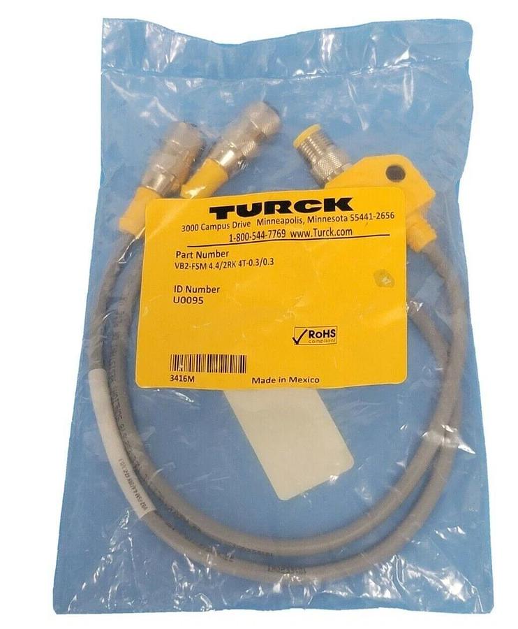 Used NEW TURCK VB2-FSM 4.4/2RK 4T-0.3/0.3 CORDSET VB2 MOLDED TWIN JUNCTION U0095