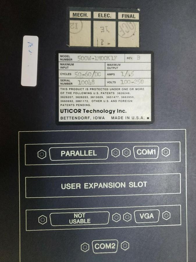 Used UTICOR 500W-1M00K1F PWS 500 INDUSTRIAL COMPUTER 10501 500W-1M00K1 500M-1S10K3