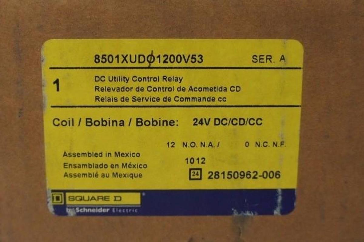 NIB SQUARE D 8501XUD01200V53 DC UTILITY CONTROL RELAY SER. A, 24V DC/CD/CC