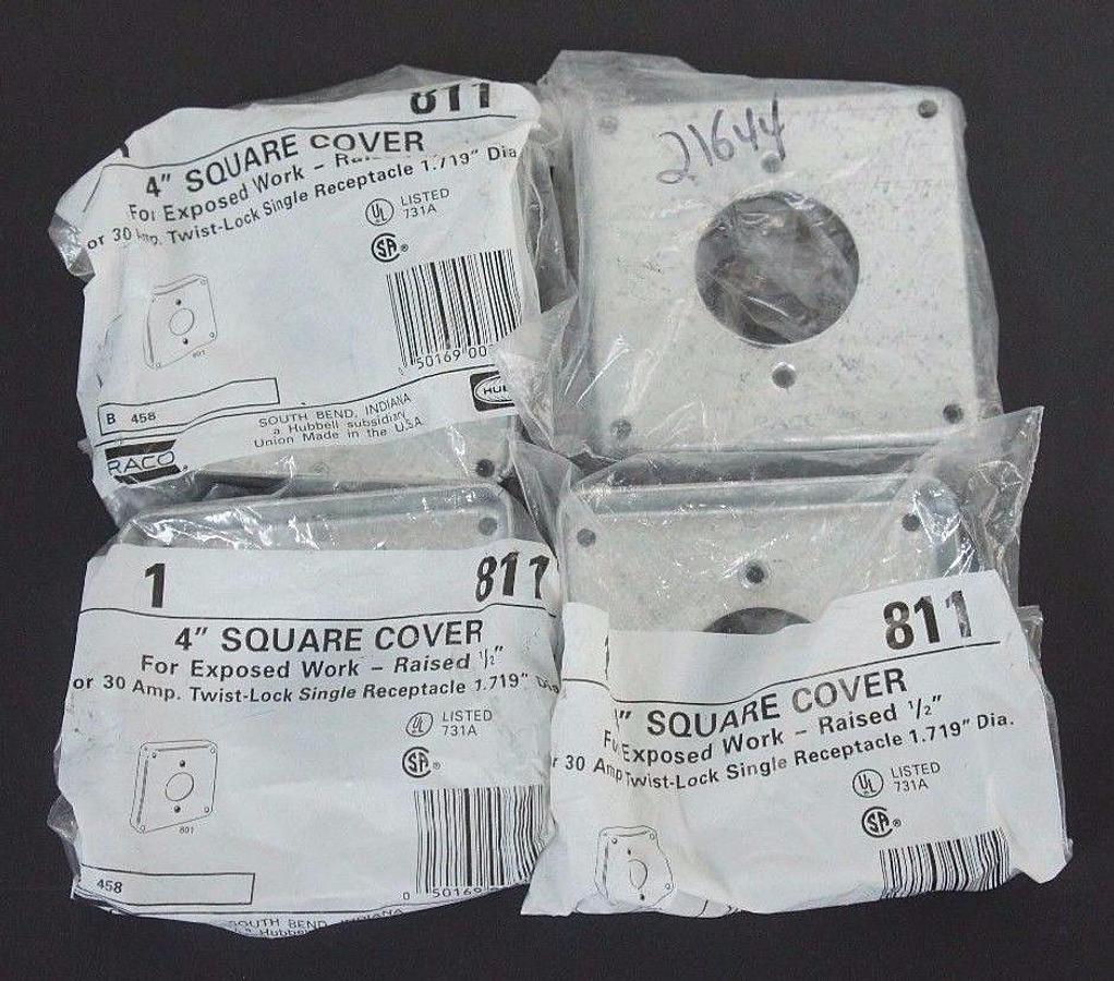 Used LOT OF 4 NEW HUBBELL 811 4" SQUARE COVERS RAISED 1/2"