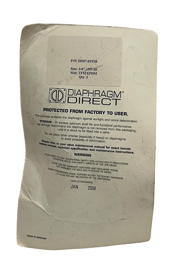 Used DIAPHRAGM DIRECT DD07-STFM / DD07STFM OEM TFM/EPDM DIAPHRAGM 3/4'' DN20 NSMP