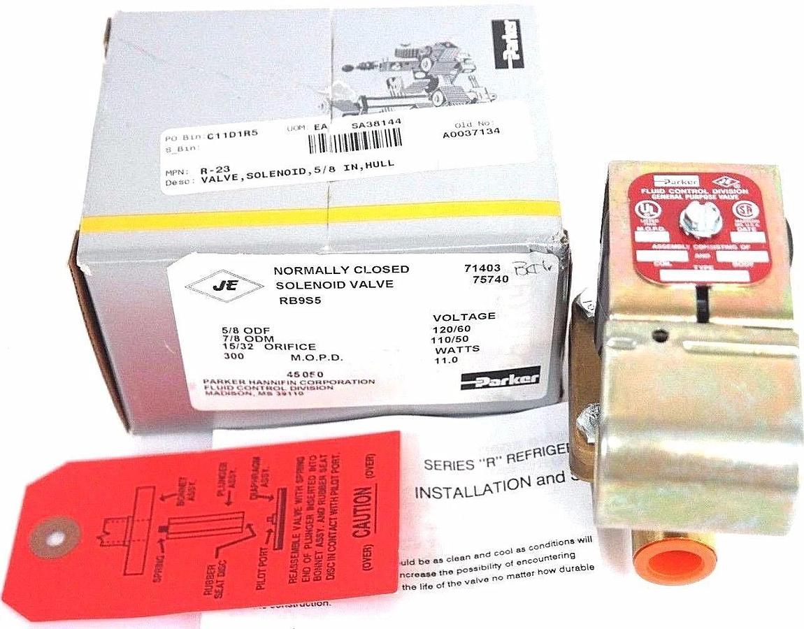 Used NIB PARKER RB9S5 GENERAL PURPOSE VALVE COIL: R-23, M.O.P.D. 300, 15/32 ORIFICE