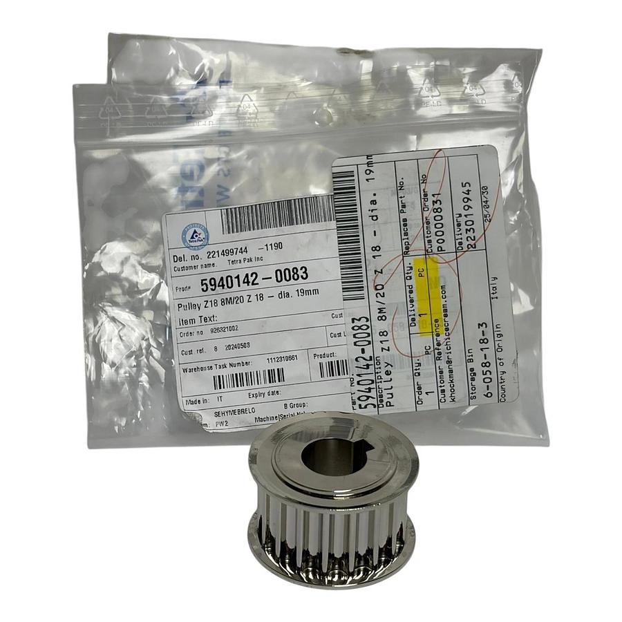 Genuine Tetra Pak 5940142-0083 Timing Pulley Z18 8M/20 dia 19mm Italy New