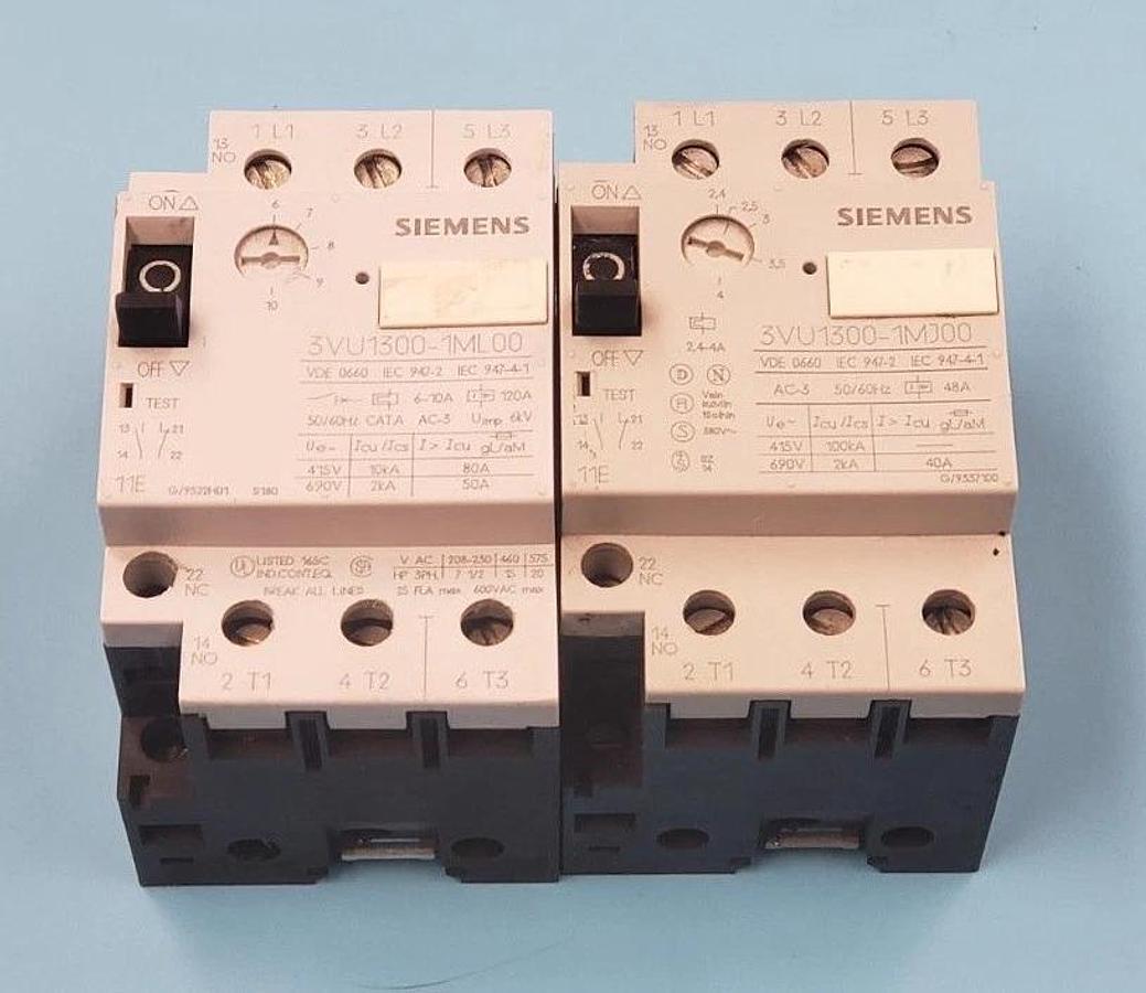 Used LOT OF 2 SIEMENS 3VU1300-1ML00 STARTER MOTOR PROTECTORS 6-10AMP, 3VU13001ML00