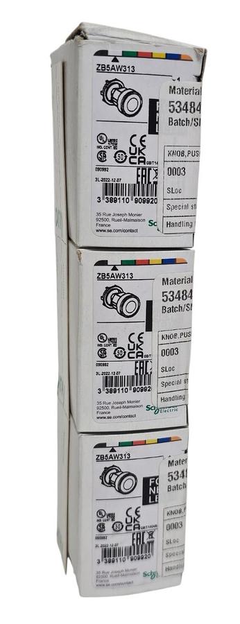 Used LOT OF 3 NIB SCHNEIDER ELECTRIC ZB5AW313 PUSHBUTTONS SWITCH ONLY ROUND WHITE
