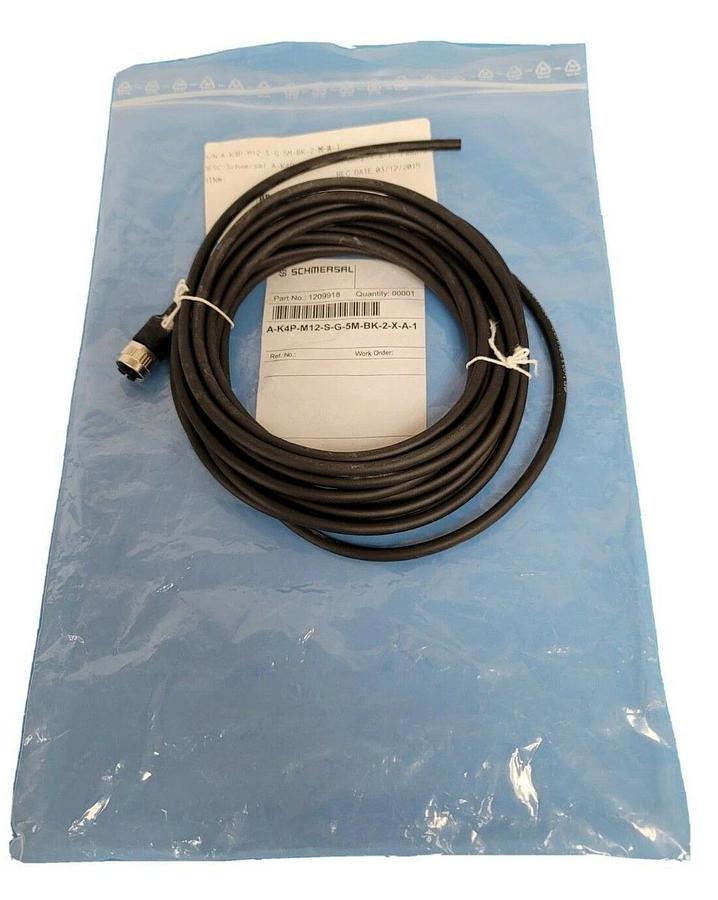 Used NEW SCHMERSAL P/N: 1209918 CABLE A-K4P-M12-S-G-5M-BK-2-X-A-1