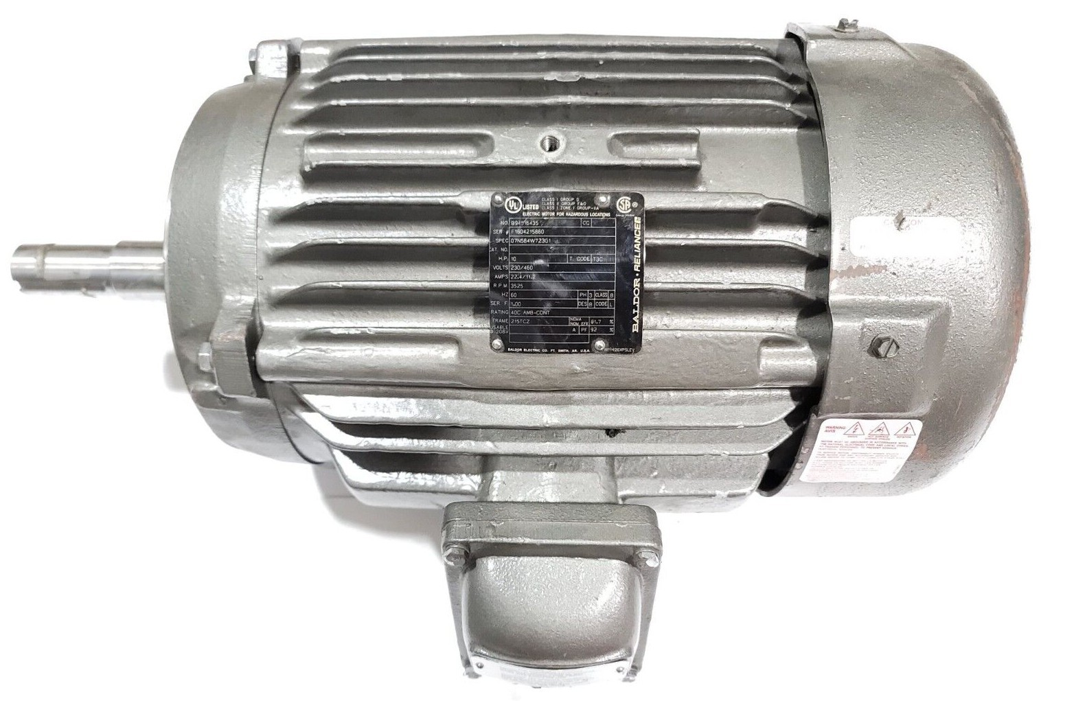 Used BALDOR RELIANCE ELECTRIC B94516435 ELECTRIC MOTOR 10HP 07N584W723G1