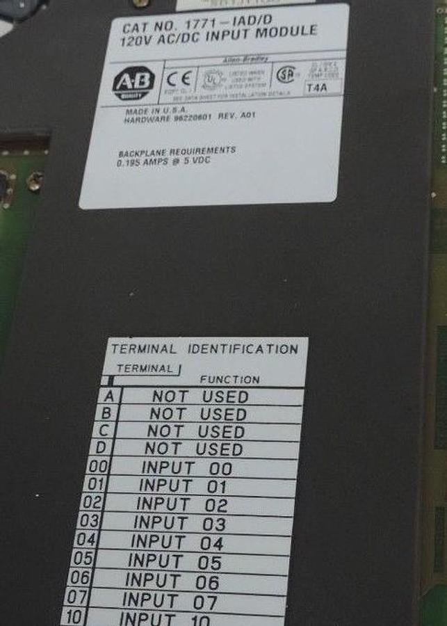 Used ALLEN BRADLEY 1771-IAD/D INPUT MODULE 1771IADD, REV. A01 HARDWARE 96220601