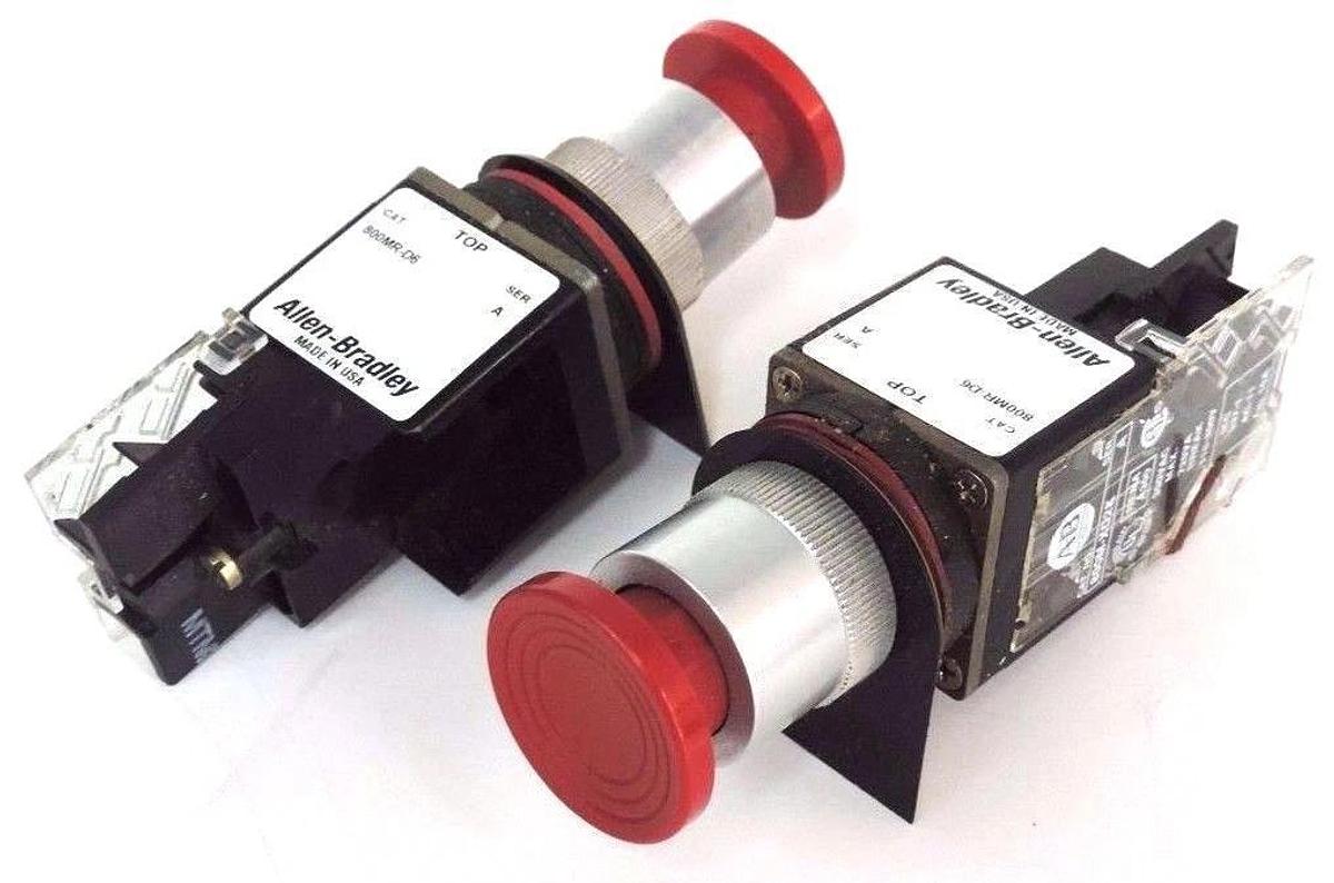 Used LOT OF 2 ALLEN BRADLEY 800MR-D6 PUSHBUTTONS SER. A W/ 800M-XD2K SER. A CONTACTS