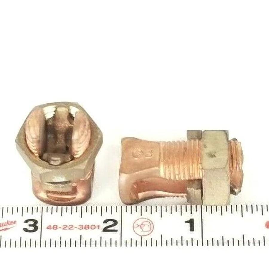 Used LOT OF 2 NSI R-1/0-2 COPPER BOLT CONNECTORS T-1/0-14 STR