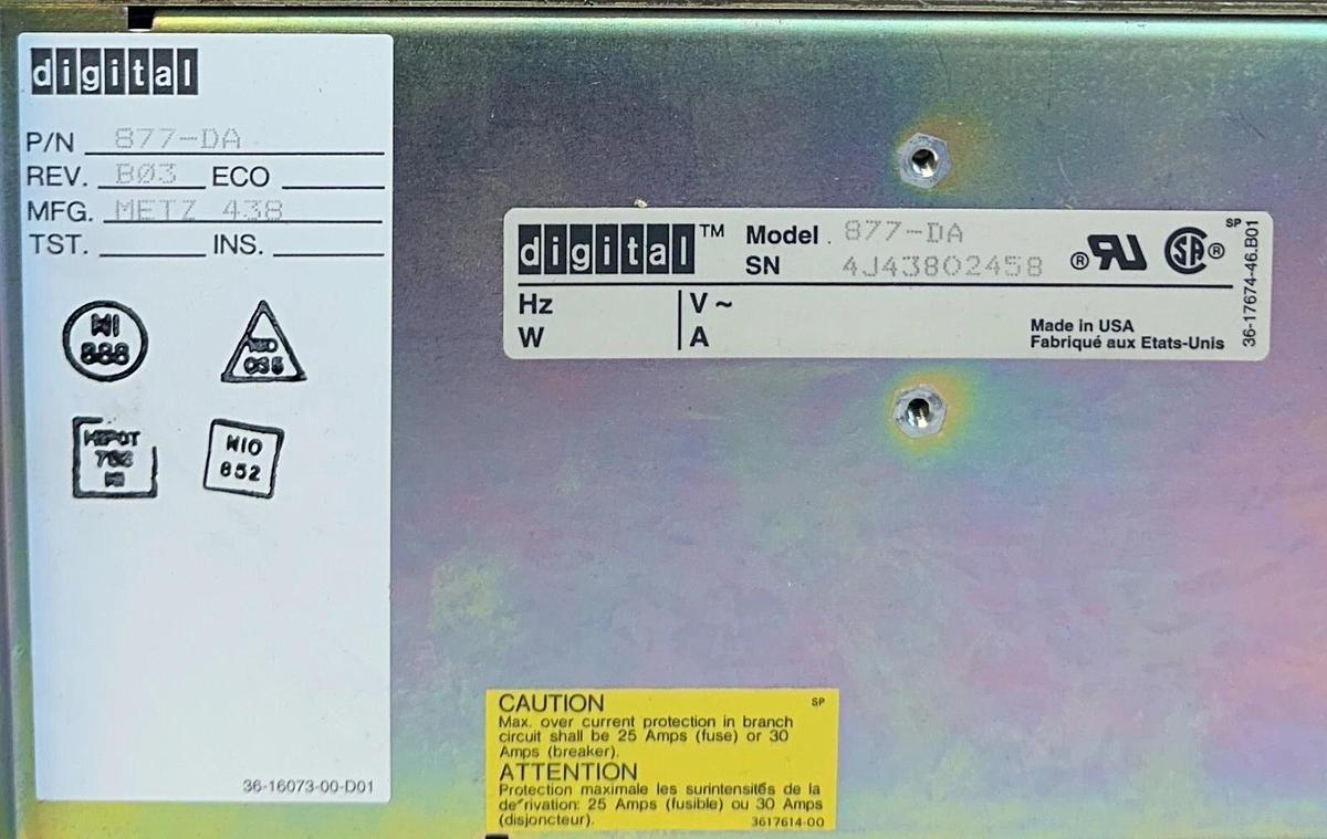 Used DEC DIGITAL 877-DA / 877DA POWER DISTRIBUTION UNIT POWER SUPPLY 120V 24A USNP