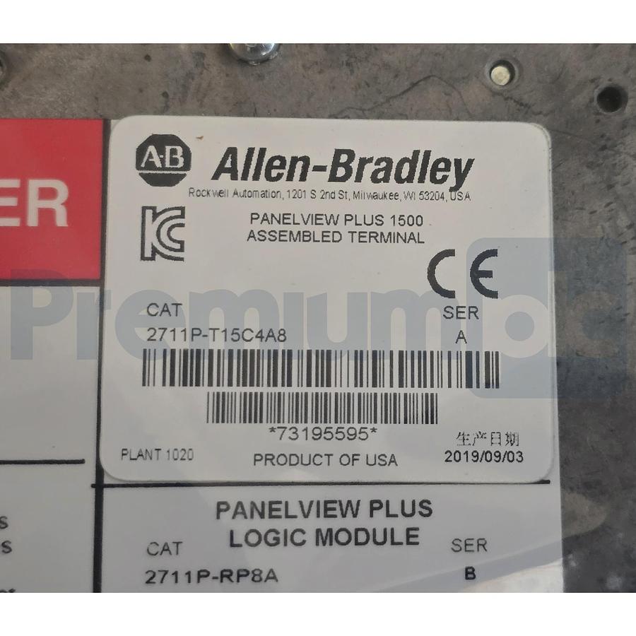 Used ALLEN BRADLEY 2711P-T15C4A8 / A PanelView Plus 6 1500 COLOR TERMINAL 15" NSMP