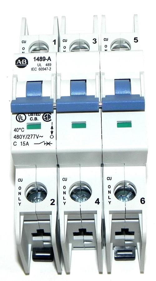 Used ALLEN BRADLEY 1489-A3C150 CIRCUIT BREAKER 15A, 3P, SER. A 1489A3C150