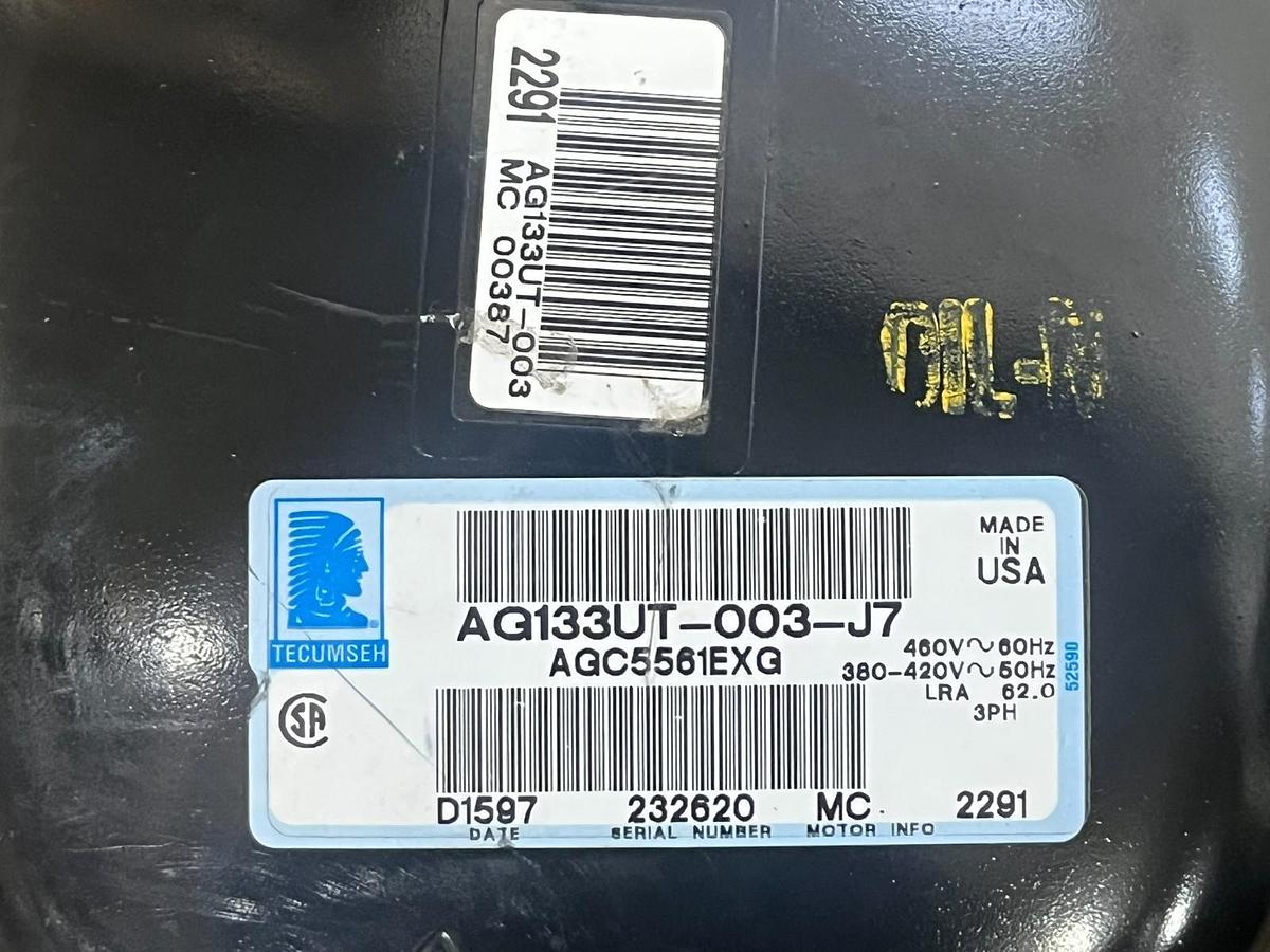 Used TECUMSEH AG133UT-003-J7 Hermetic Compressor R-404A 13300 BTU 208/230V AG133UT
