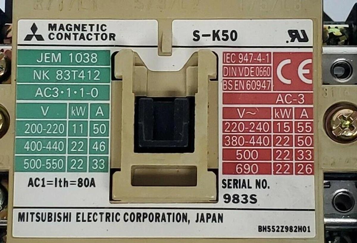 Used MITSUBISHI ELECTRIC S-K50 MAGNETIC CONTACTOR SK50, AC 200V