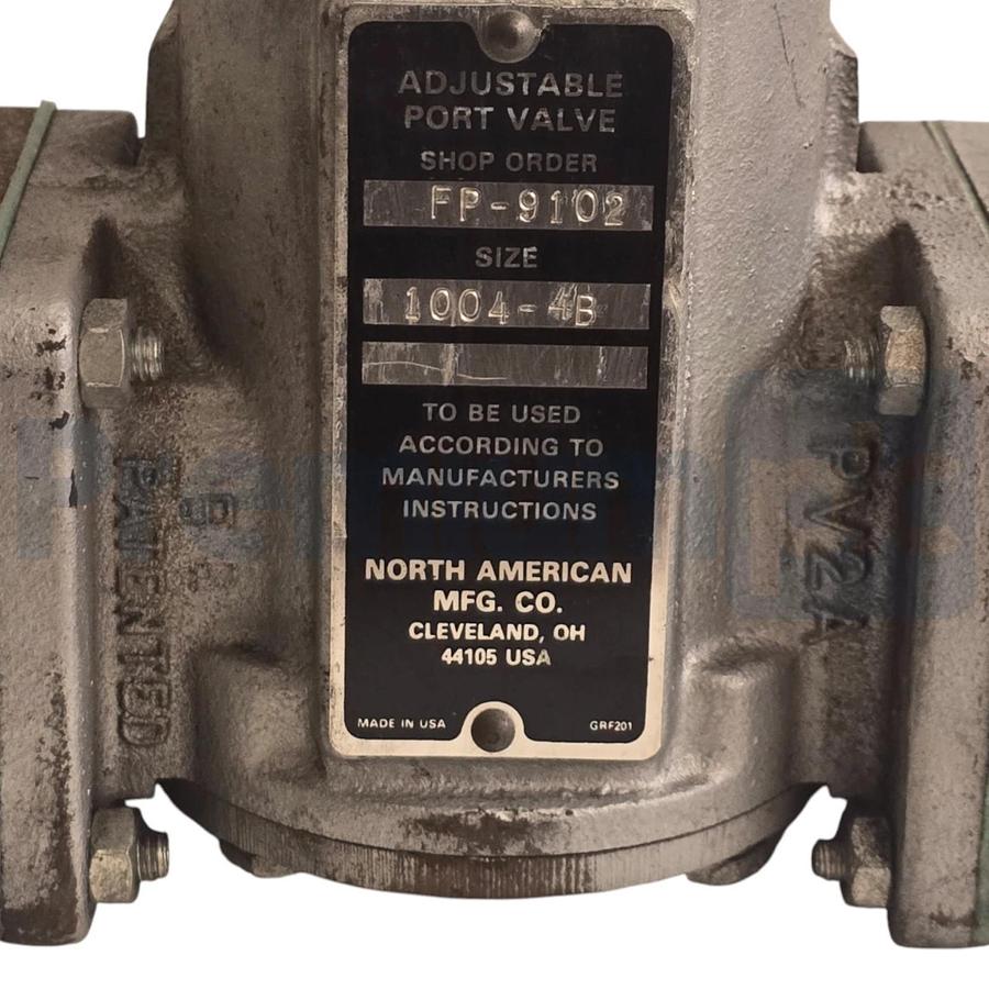 Used NORTH AMERICAN MFG. CO. FP-9102 ADJUSTABLE PORT VALVE SIZE: 1004-4B N1004PB PV2A