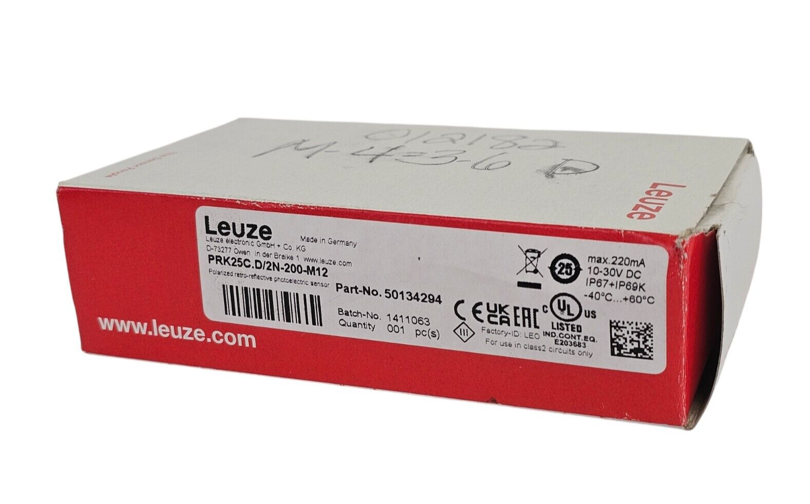 Used NIB LEUZE PRK25C.D/2N-200-M12 POLARIZED PHOTOELECTRIC SENSOR P/N: 50134294